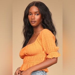 Lulus | Orange smocked crop top | S